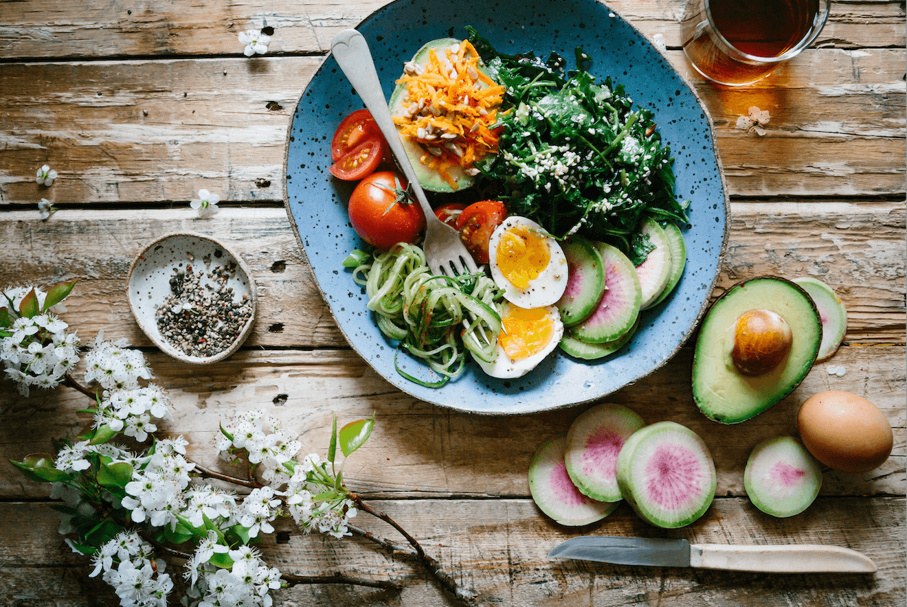 A top-down view of a low carb meal