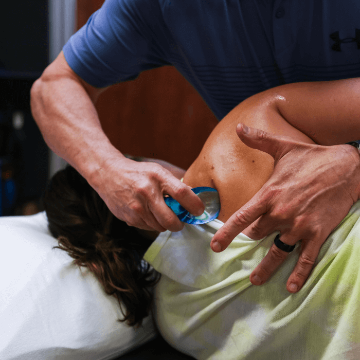 Patient undergoing ASTYM treatment at Launch Physical Therapy in Phoenix